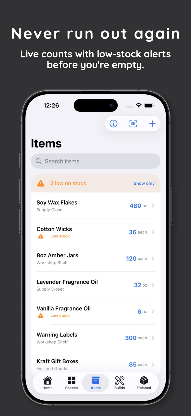 StockSpace item details screen